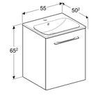 Geberit Selnova Square Slim Set of Vanity Basin Slim Rim with Cabinet One Door Hickory 550mm 501 250 00 1 501.250.00.1