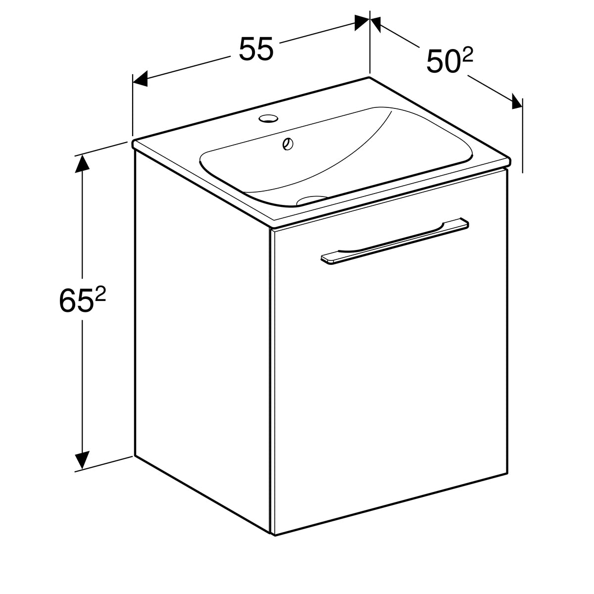 Geberit Selnova Square Slim Set of Vanity Basin Slim Rim with Cabinet One Door Hickory 550mm 501 250 00 1 501.250.00.1