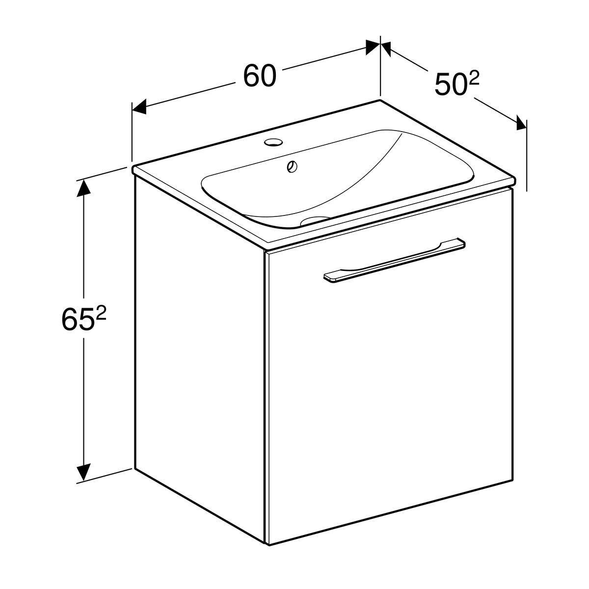 Geberit Selnova Square Slim Basin and One Door Vanity Unit 600mm Lava 501 253 00 1 501.253.00.1