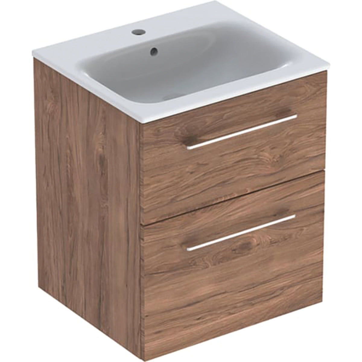 Geberit Selnova Square Slim Basin and Two Drawer Vanity Unit 550mm Hickory 501 234 00 1 501.234.00.1