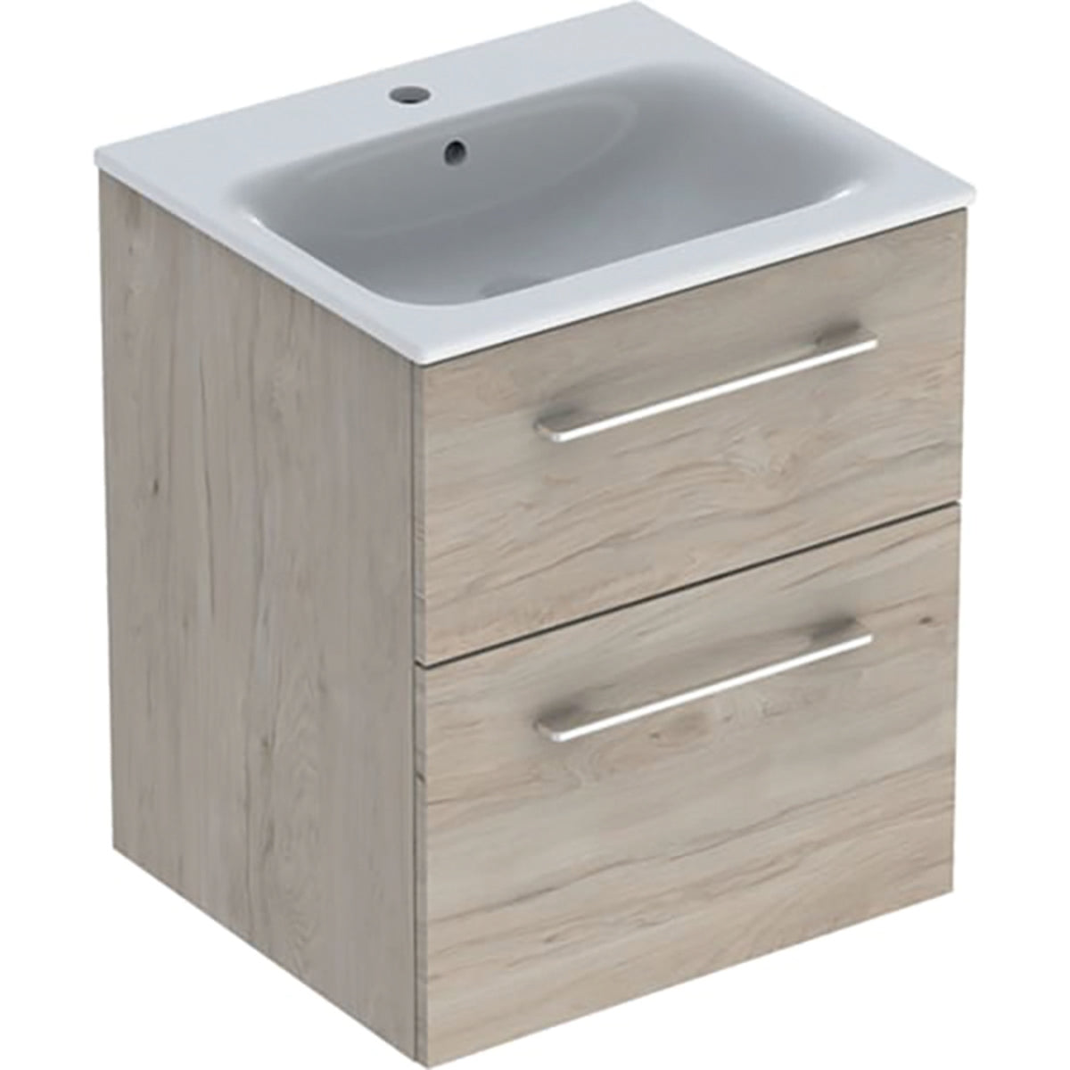 Geberit Selnova Square Slim Basin and Two Drawer Vanity Unit 550mm Light Hickory 501 235 00 1 501.235.00.1