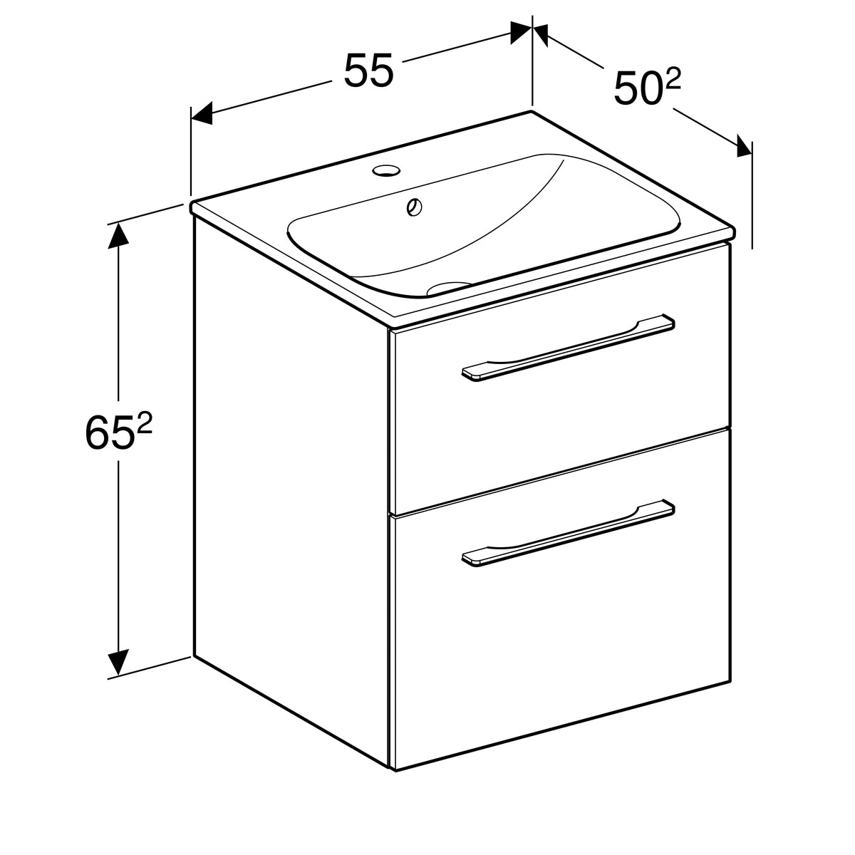 Geberit Selnova Square Slim Basin and Two Drawer Vanity Unit 550mm Light Hickory 501 235 00 1 501.235.00.1