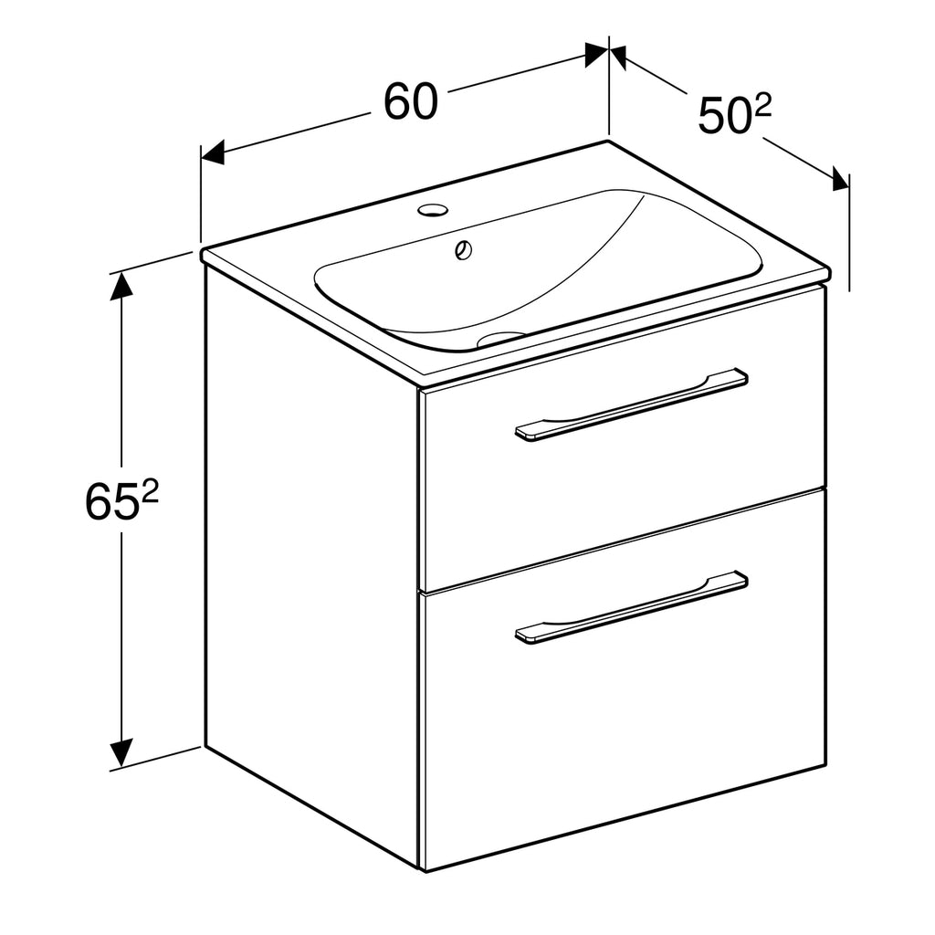 Geberit Selnova Square Slim Basin and Two Drawer Vanity Unit 600mm White 501 236 00 1 501.236.00.1