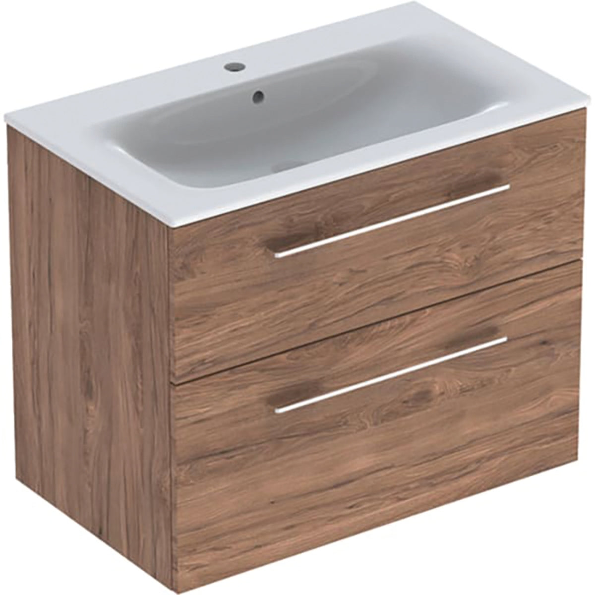 Geberit Selnova Square S 800mm Slim Basin & Two Draw Vanity Unit,Dark Hickory 501 242 00 1 501.242.00.1