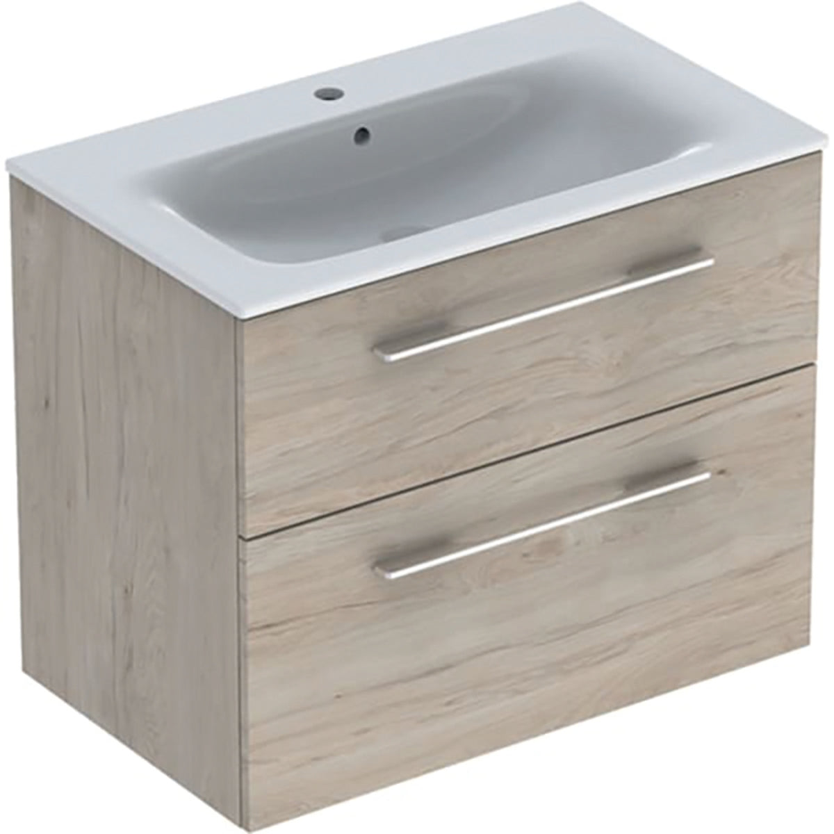 Geberit Selnova Square S 800mm Slim Basin & Two Draw Vanity Unit,Light Hickory 501 243 00 1 501.243.00.1