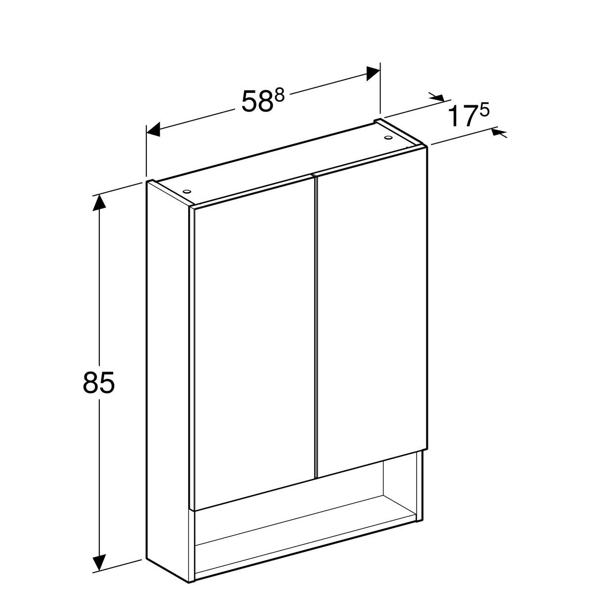Geberit Selnova Square Mirror Cabinet Two Door 588mm Light Hickory 501 267 00 1 501.267.00.1