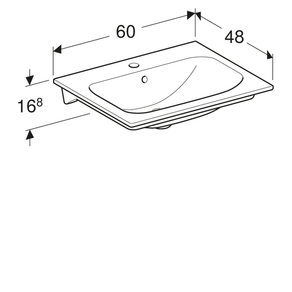 Geberit Renova Plan vanity basin: 60x48cm, Tap hole=centred, Overflow=visible, white