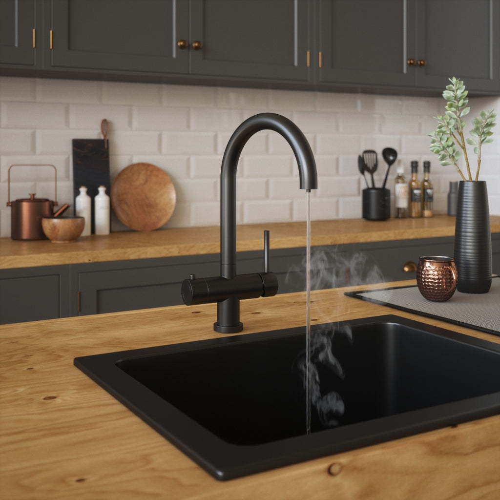 Francis Pegler Matt 3 Way Hot Water Kitchen Tap Black