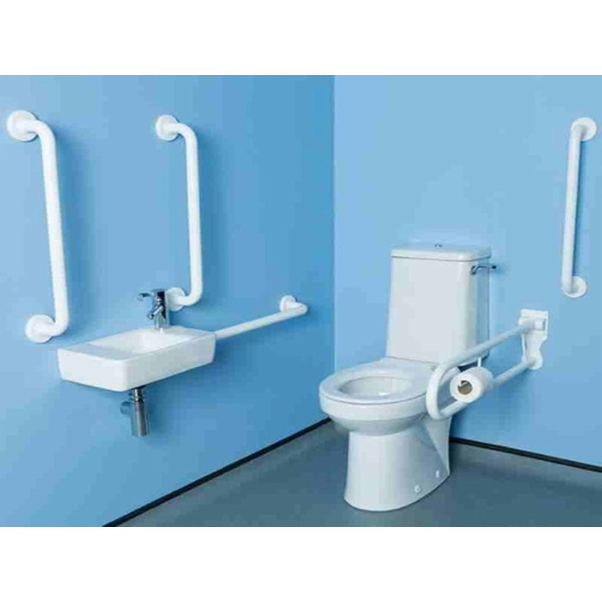 Twyford Doc M Rimless Super Pack with White Grab Rails Right Hand