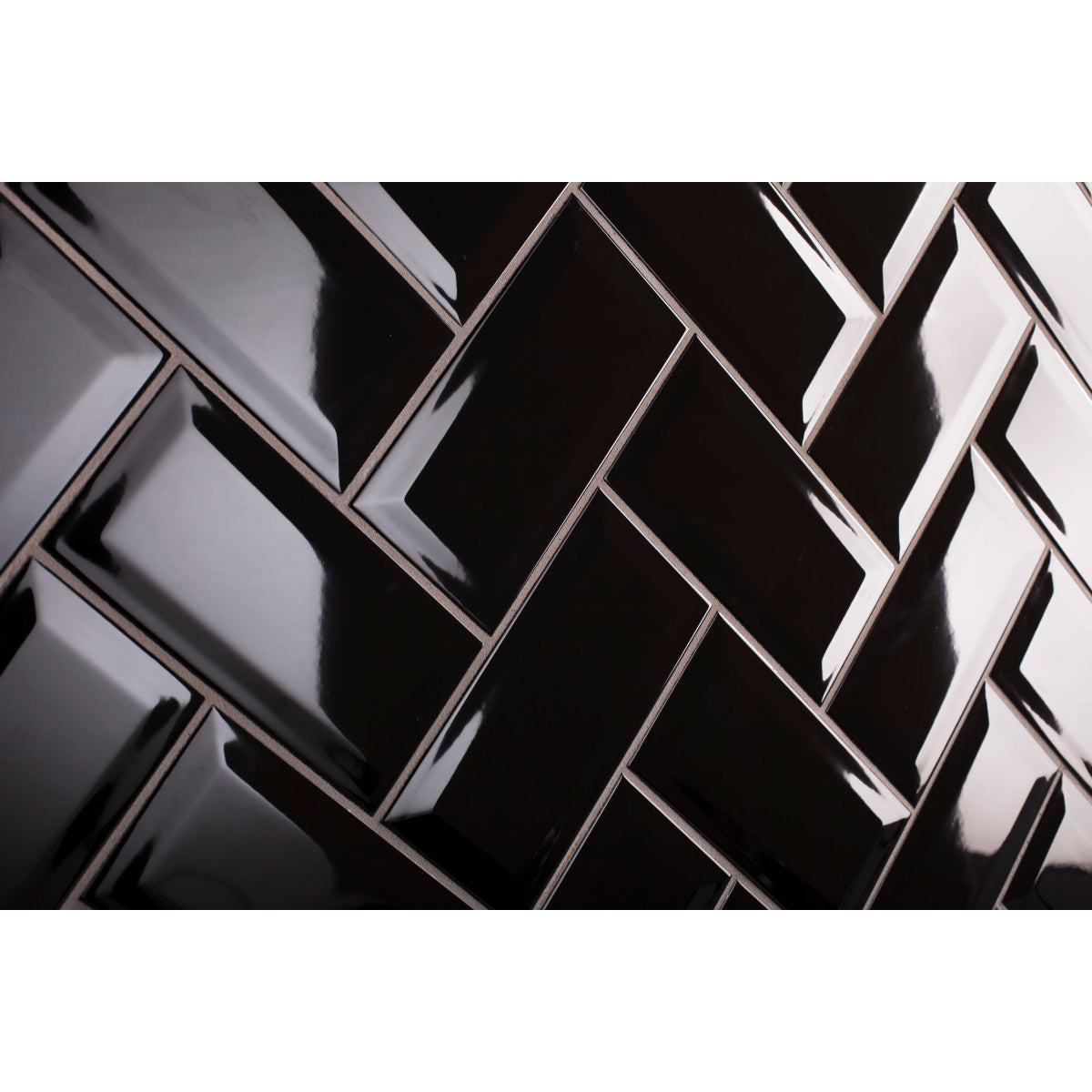 Johnson Tiles Bevel Dark Grey Gloss Ceramic Tile 100 x 200mm Pack of 50