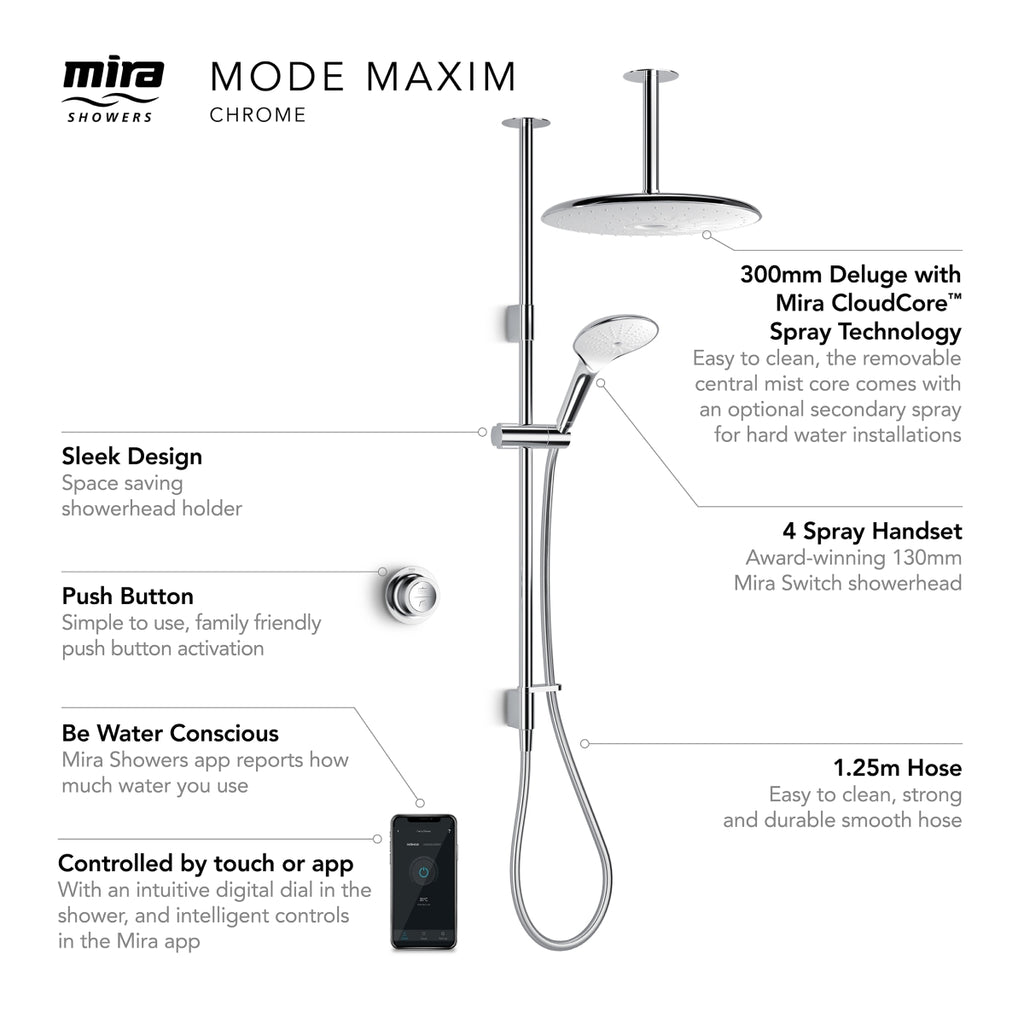 Mira Mode Maxim High Pressure Ceiling Fed Shower 1.1980.015