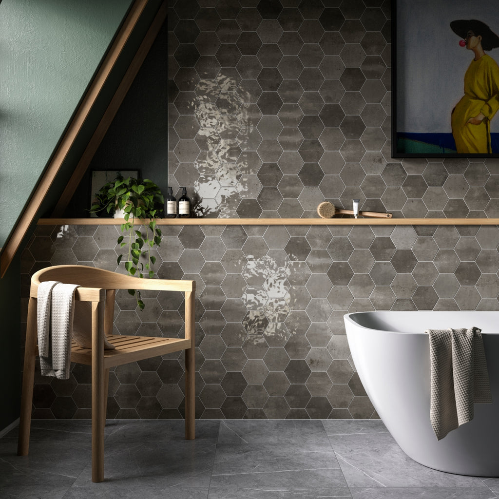 Verona Hope Ash Hexagon Gloss Ceramic Wall 150 x 173mm PK/44
