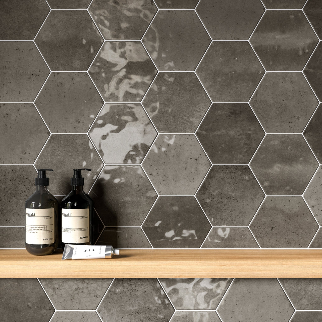 Verona Hope Ash Hexagon Gloss Ceramic Wall 150 x 173mm PK/44