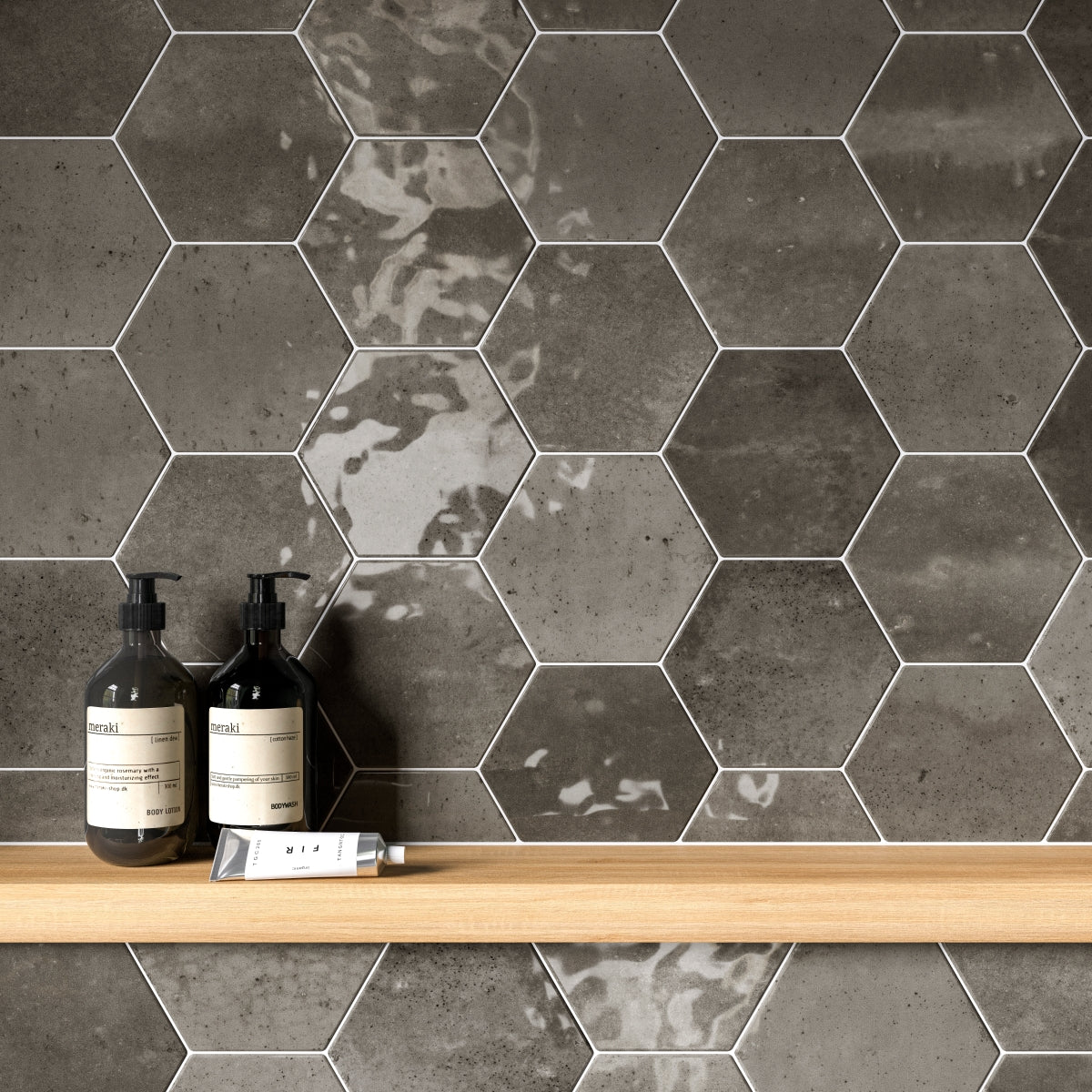 Verona Hope Ash Hexagon Gloss Ceramic Wall 150 x 173mm PK/44