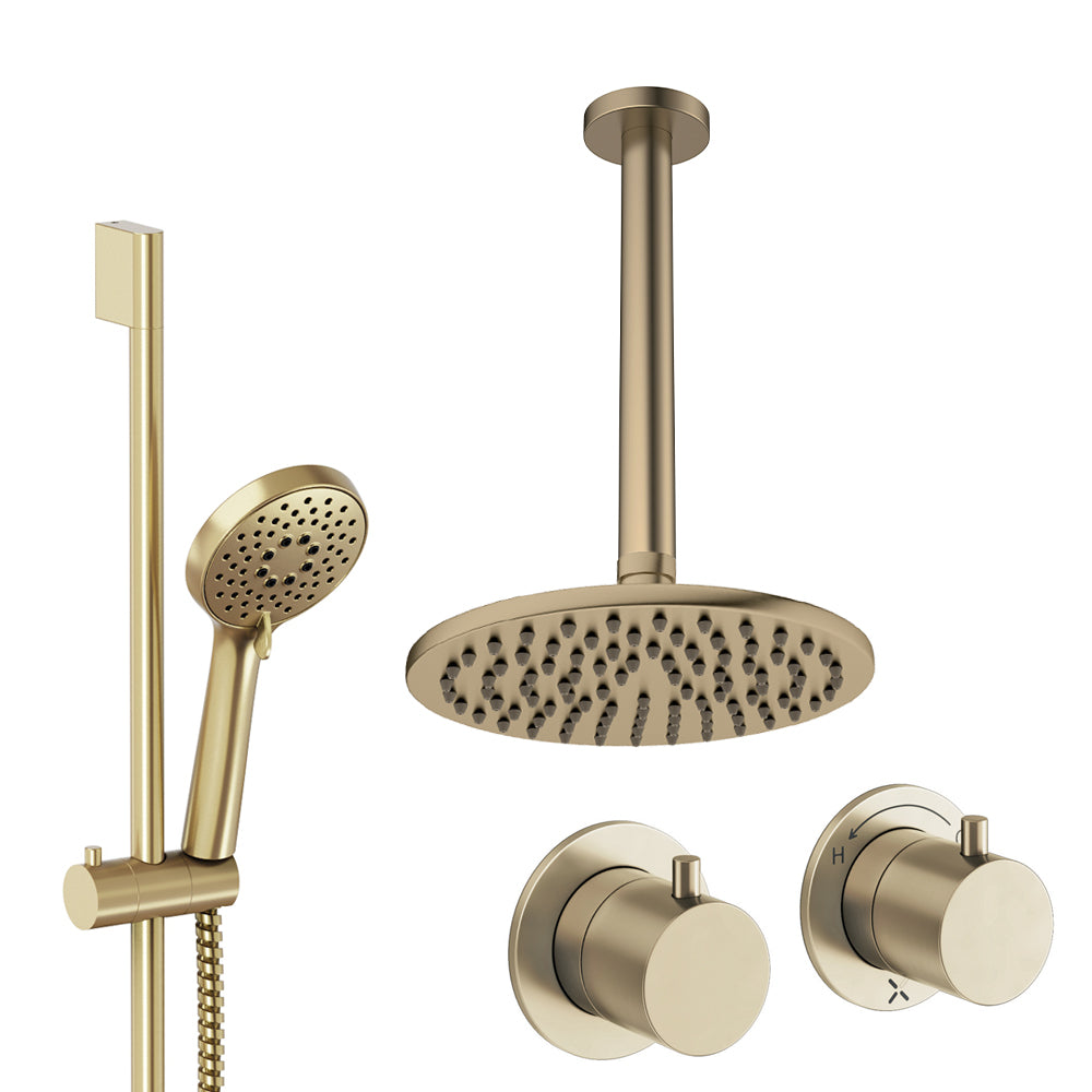Crosswater Module Shower Set 2 Brushed Brass 200mm Ceiling Mounted