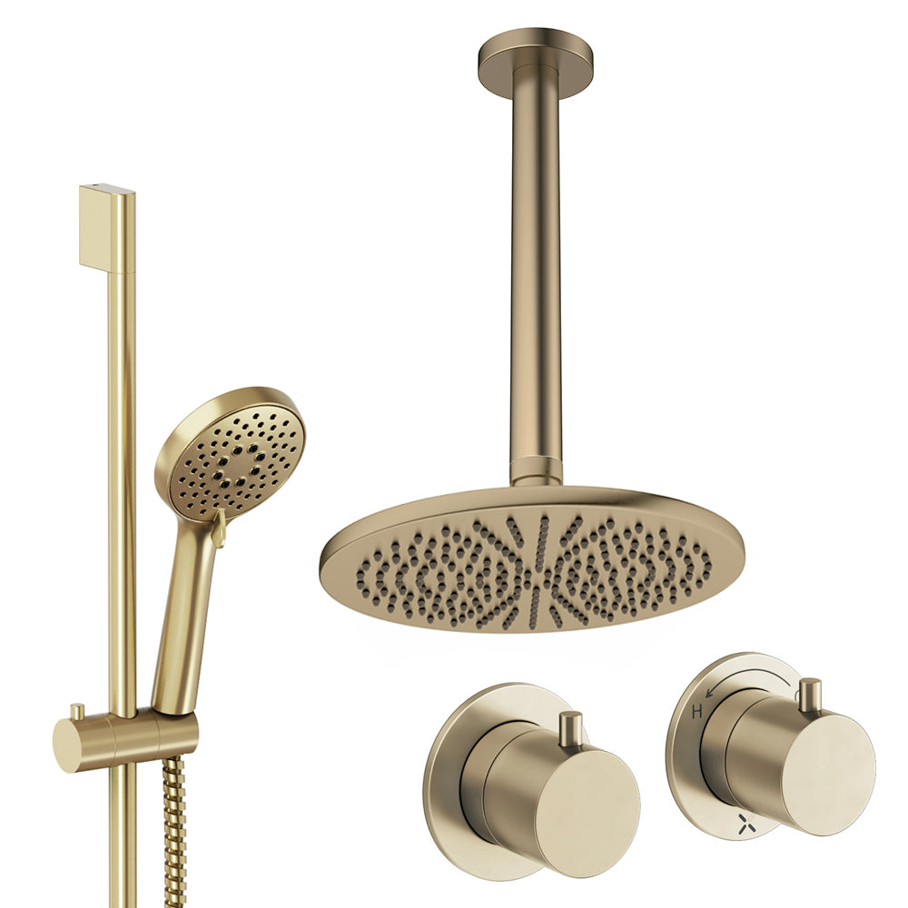 Crosswater Module Shower Set 2 Brushed Brass 300mm Ceiling Mounted