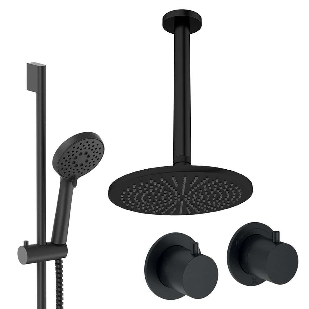 Crosswater Module Shower Set 2 Matt Black 300mm Ceiling Mounted
