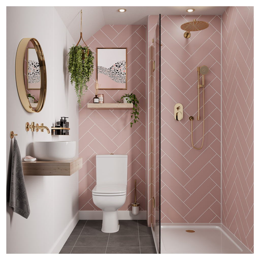 Multipanel Tile Herringbone Hydrolock 2400mm x 598mm Antique Rose 410x123 Tile