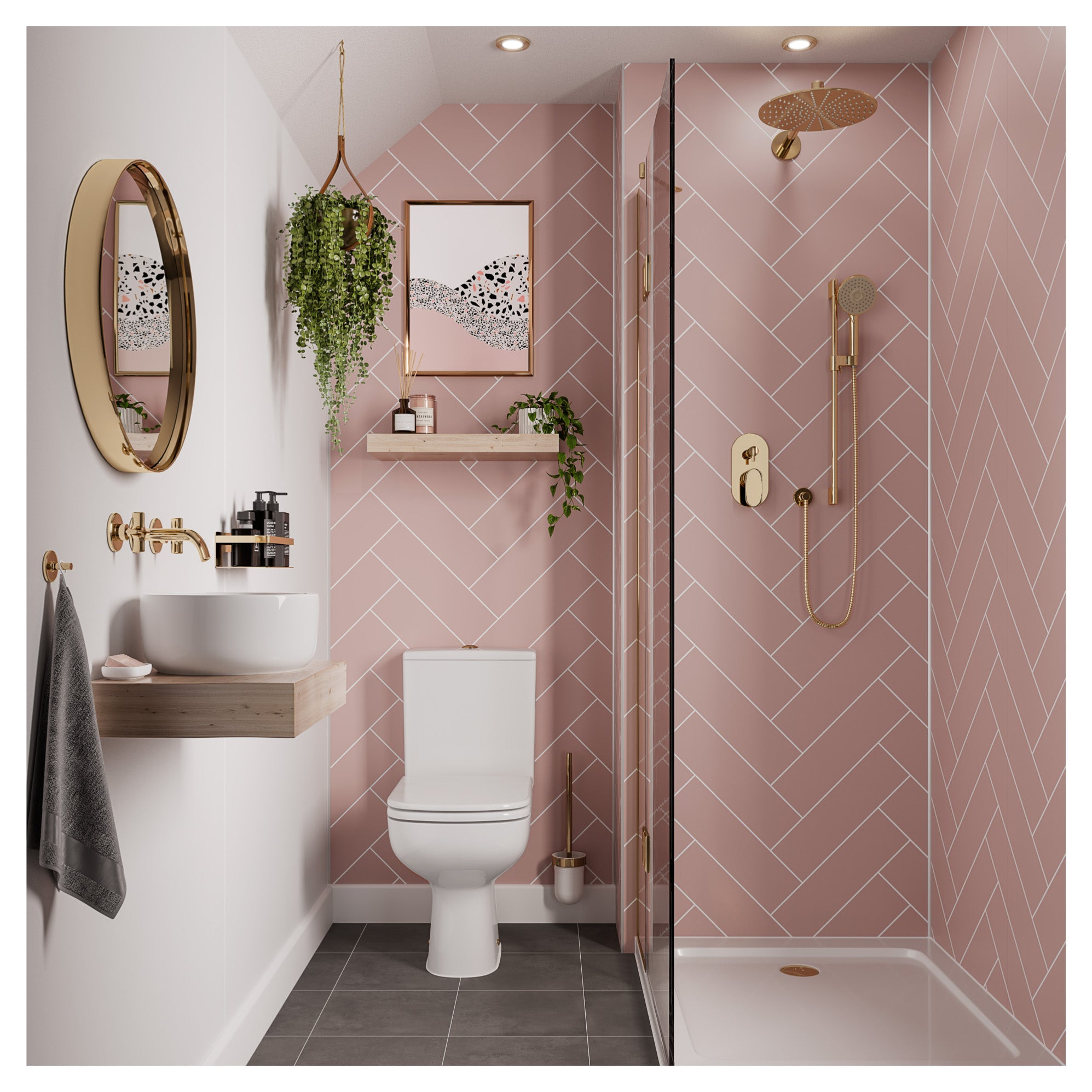Multipanel Tile Herringbone Hydrolock 2400mm x 598mm Antique Rose 410x123 Tile