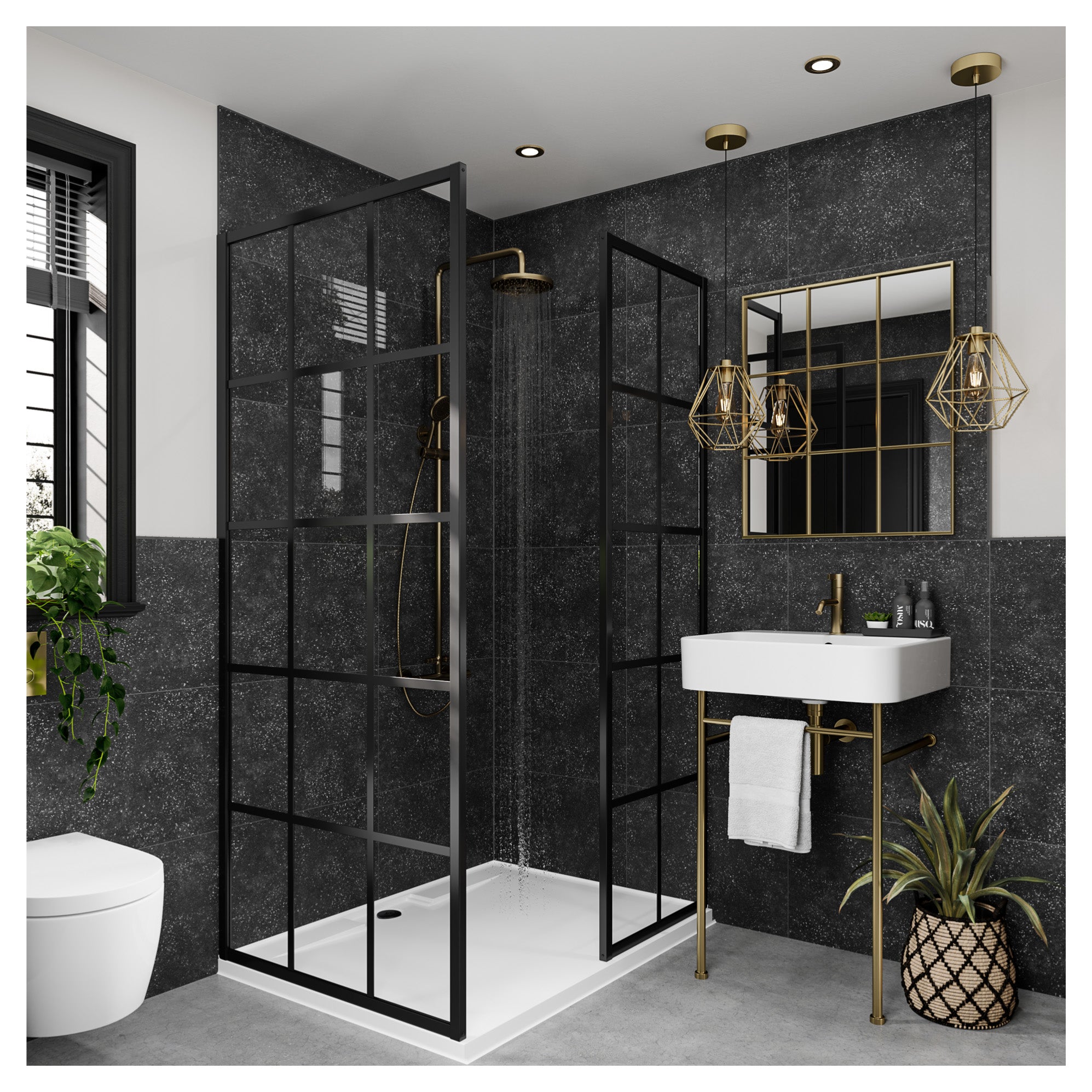Multipanel Tile Hydrolock 2400mm x 598mm Black Mineral 400x580mm Tile