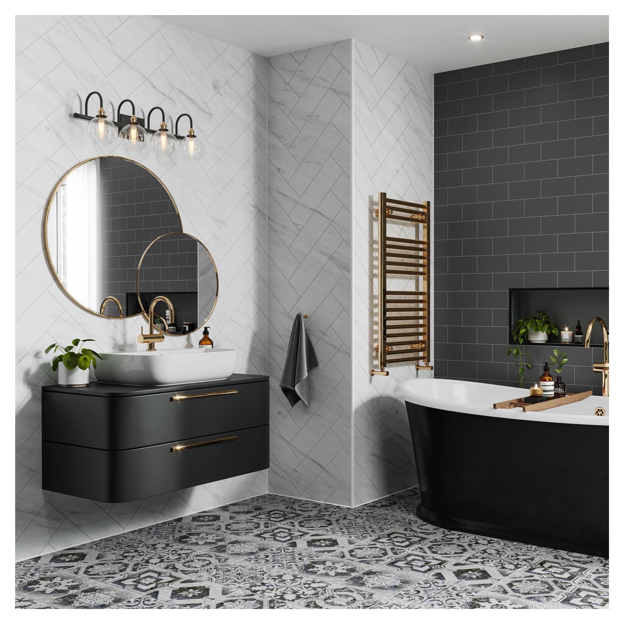 Multipanel Tile Herringbone Hydrolock 2400mm x 598mm Levanto Marble 410x123 Tile