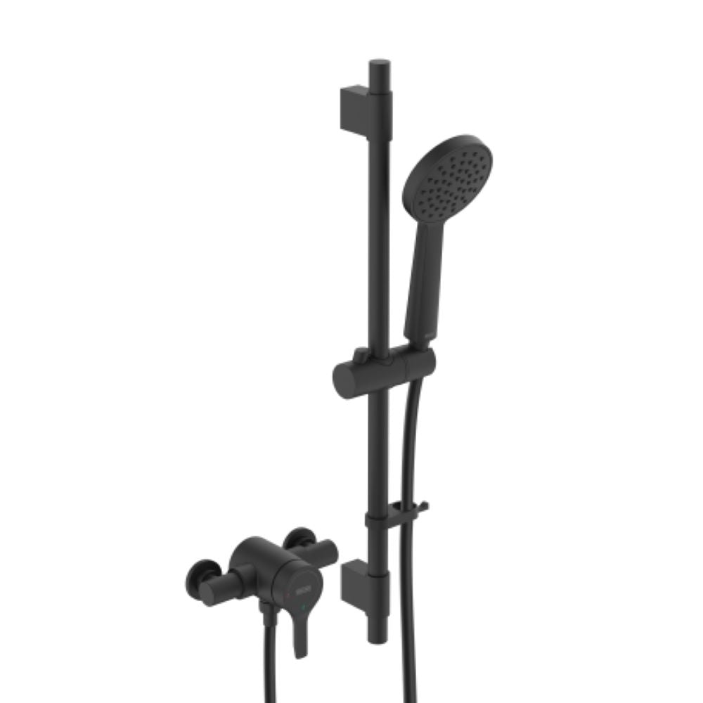 Roca Bristan Onza Thermostatic Exposed Shower Valve with Riser Kit Black NZA SHXAR BLK