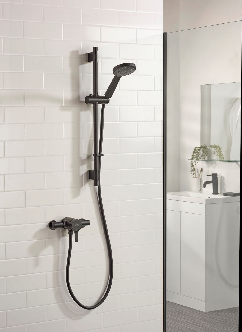 Roca Bristan Onza Thermostatic Exposed Shower Valve with Riser Kit Black NZA SHXAR BLK