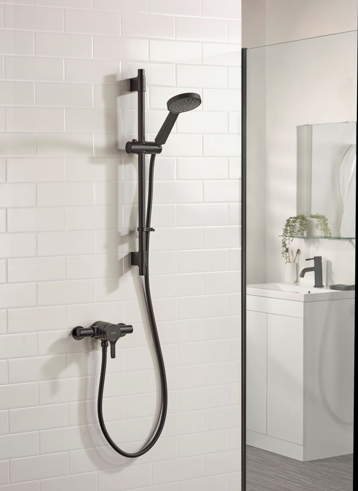 Roca Bristan Onza Thermostatic Exposed Shower Valve with Riser Kit Black NZA SHXAR BLK