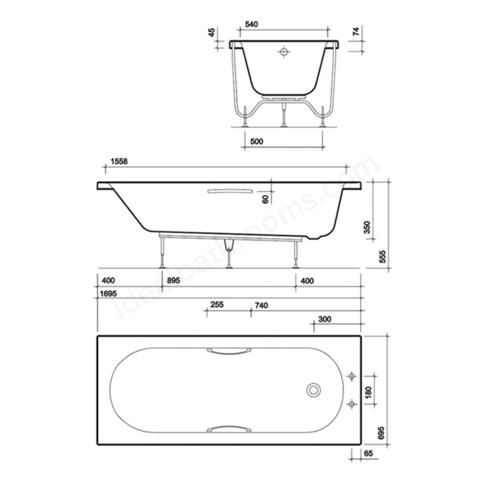 Twyford Opal Single Ended Straight Bath No Tap Holes 1700 X 700mm (130L)
