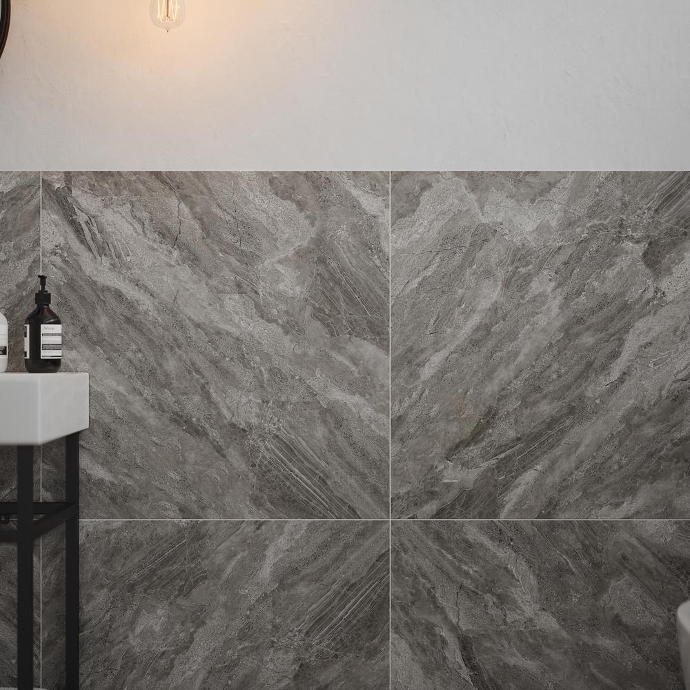 Verona Ava Grey Polished Glazed Porcelain Wall & Floor Tile 300x600mm Pk/6