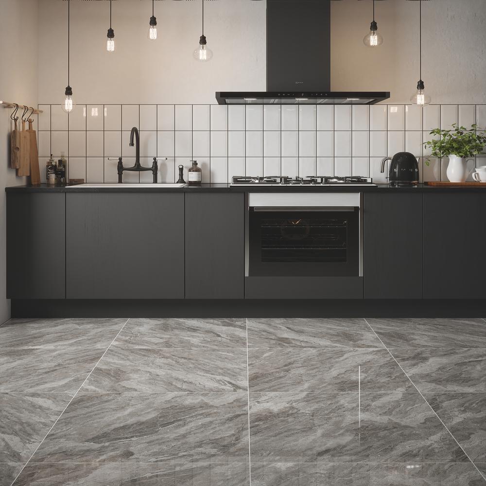 Verona Ava Grey Polished Glazed Porcelain Wall & Floor Tile 300x600mm Pk/6