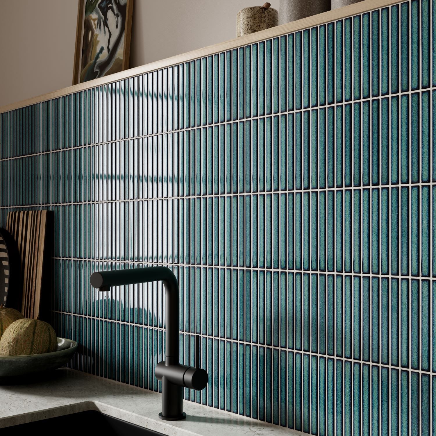 Verona Linear Green Gloss Porcelain Mosaic 15x145mm Pk/10