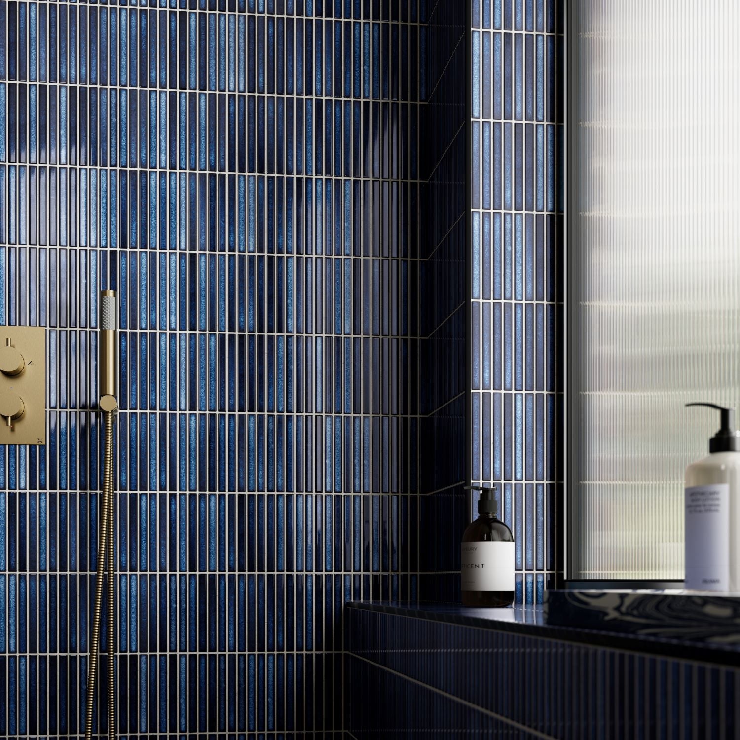 Verona Linear Blue Gloss Porcelain Mosaic15x145mm Pk/10