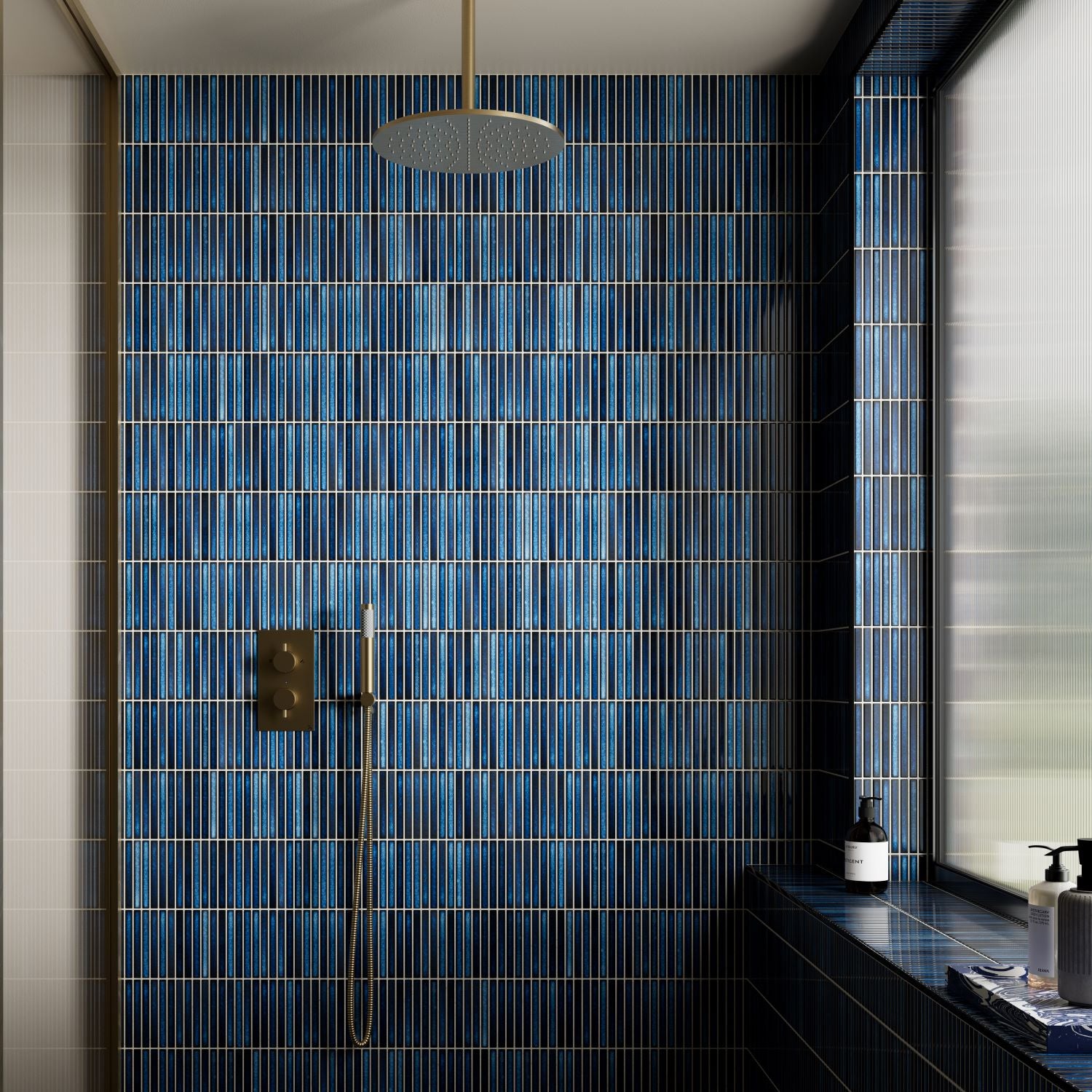 Verona Linear Blue Gloss Porcelain Mosaic15x145mm Pk/10