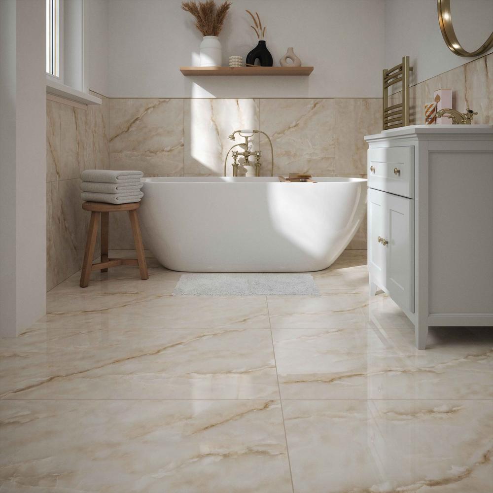 Verona Allerton Pearl Polished Glazed Porcelain Wall & Floor Tile 600x600mm Pk/3