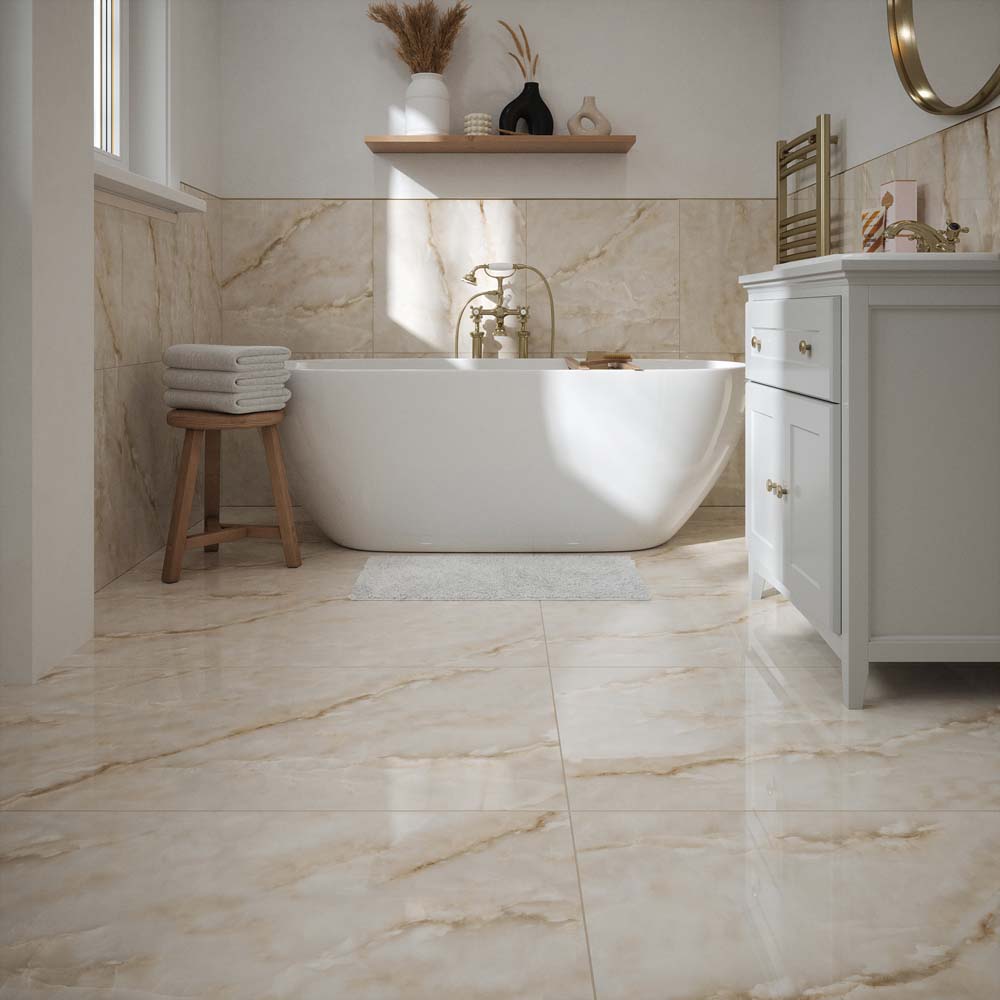 Verona Allerton Pearl Polished Glazed Porcelain Wall & Floor Tile 600x1200mm Pk/2