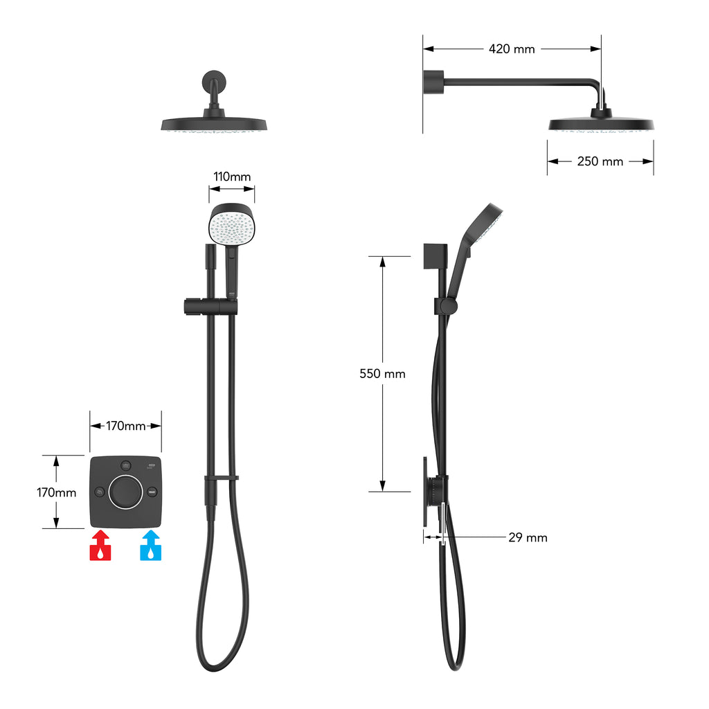 MIRA EVOCO TRIPLE OUTLET Bl W/ HYDROGLO 1.1967.010