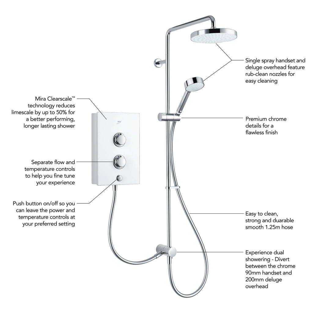 Mira Decor Dual Outlet Electric Shower 10.8kW White 1.1894.009.