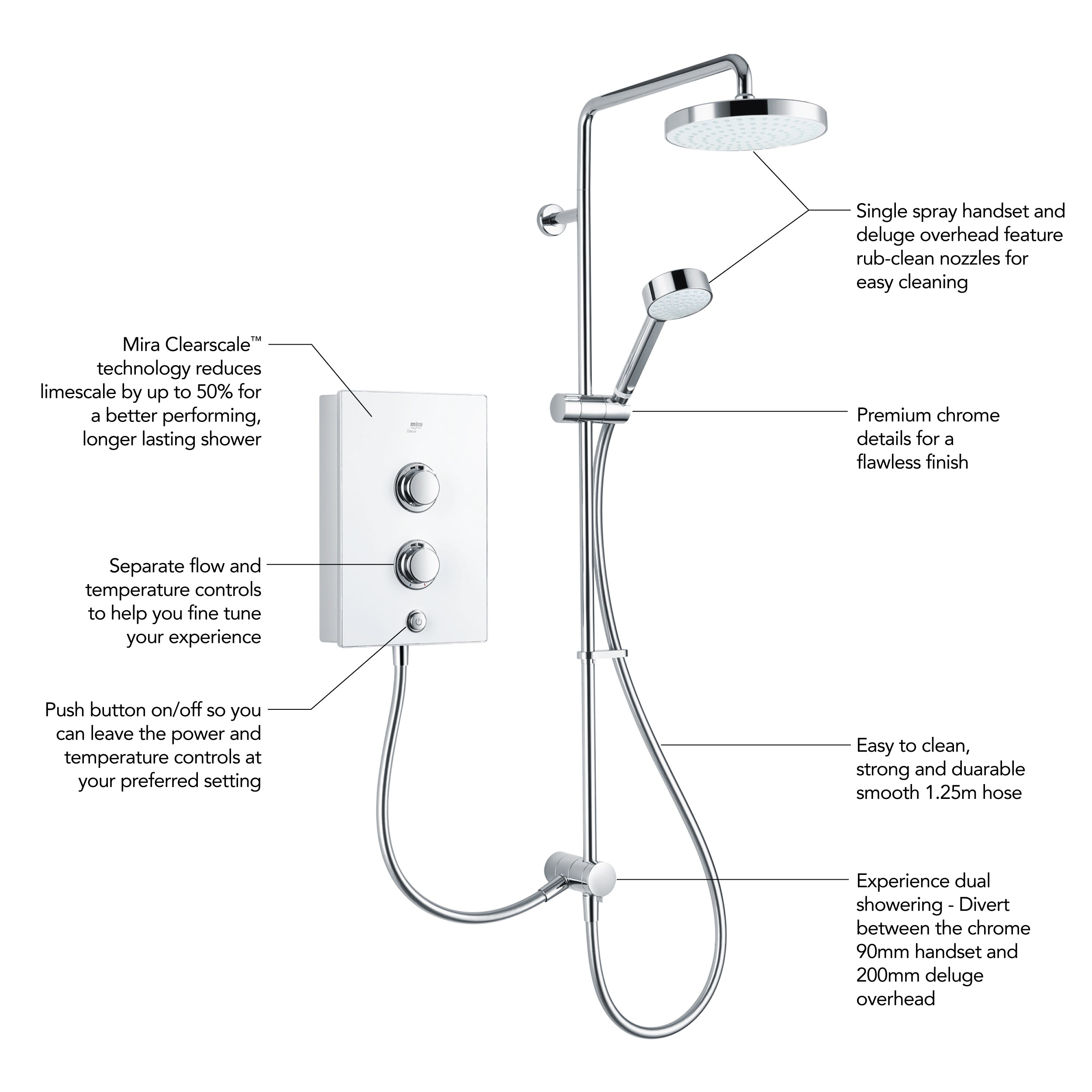 Mira Decor Dual Outlet Electric Shower 10.8kW White 1.1894.009.