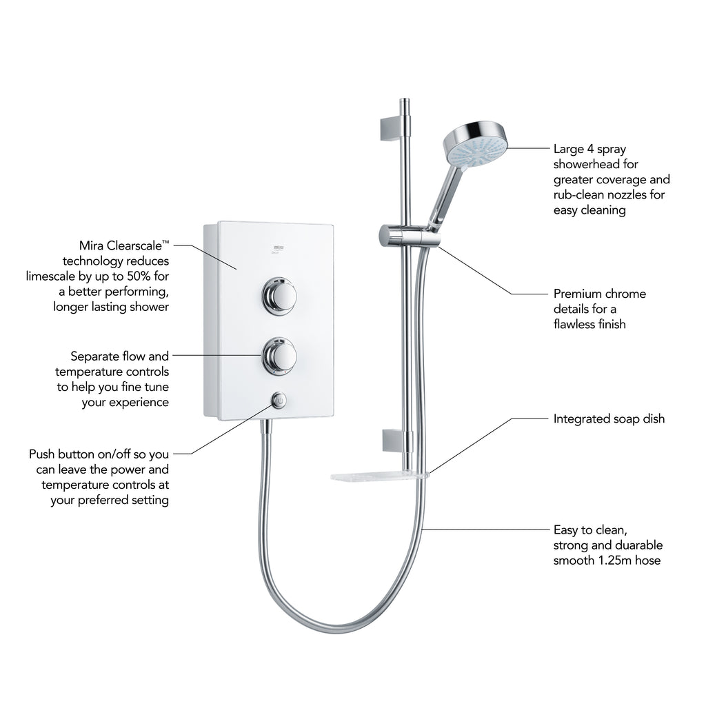 MIRA Decor Single Outlet Electric Shower 8.5KW White 1.1894.007.