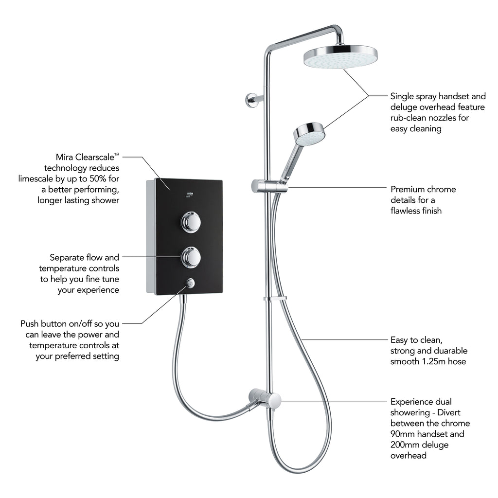 Mira Decor Dual Outlet Electric Shower 10.8kW Black Onyx 1.1894.006.