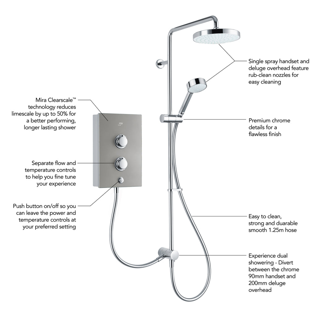 Mira Decor Dual Outlet 10.8kW Electric Shower Warm Silver 1.1894.003.