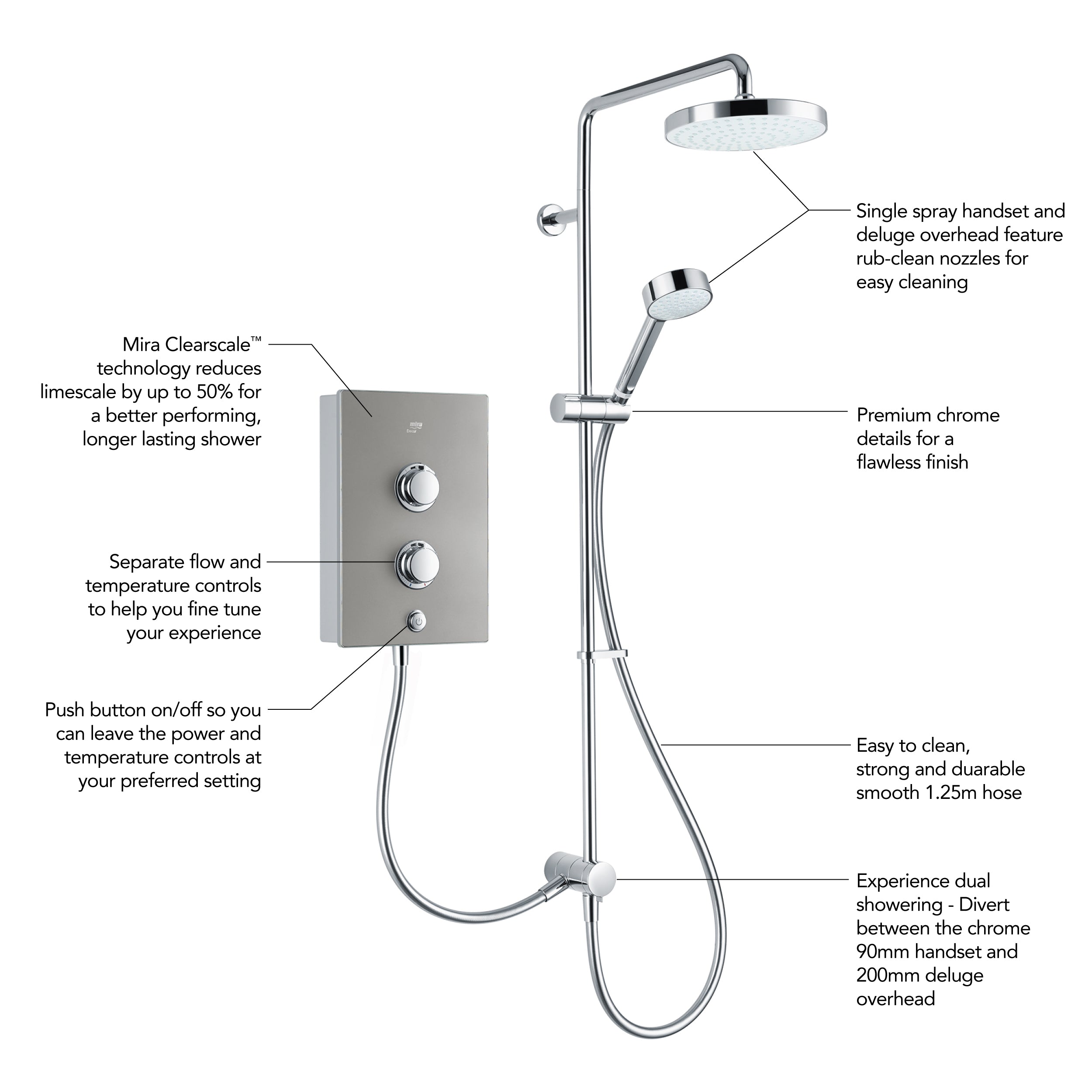 Mira Decor Dual Outlet 10.8kW Electric Shower Warm Silver 1.1894.003.