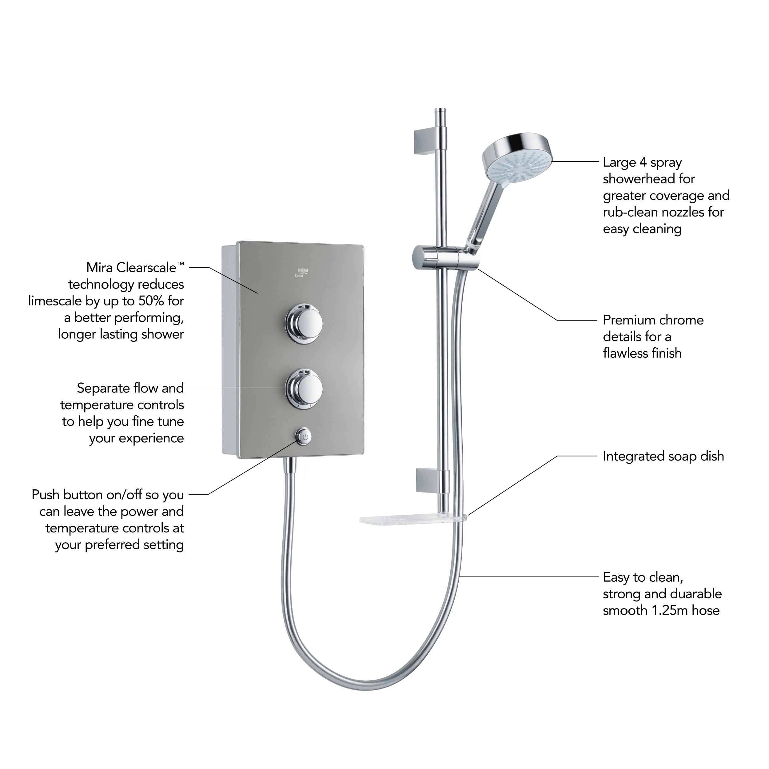 Mira Decor Single Outlet Electric Shower 9.5kW Silver 1.1894.002.
