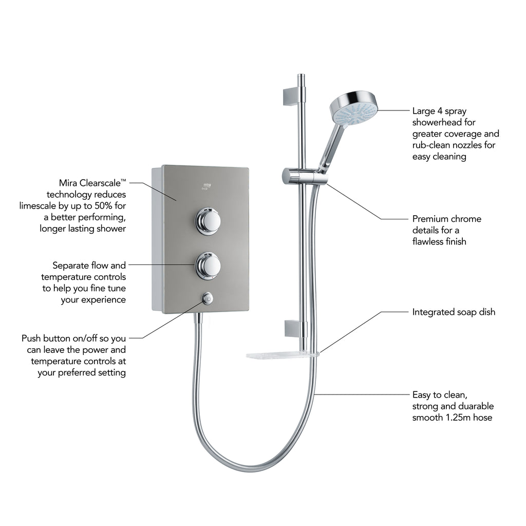 Mira Decor 8.5KW Single Outlet Electric Shower Silver 1.1894.001.