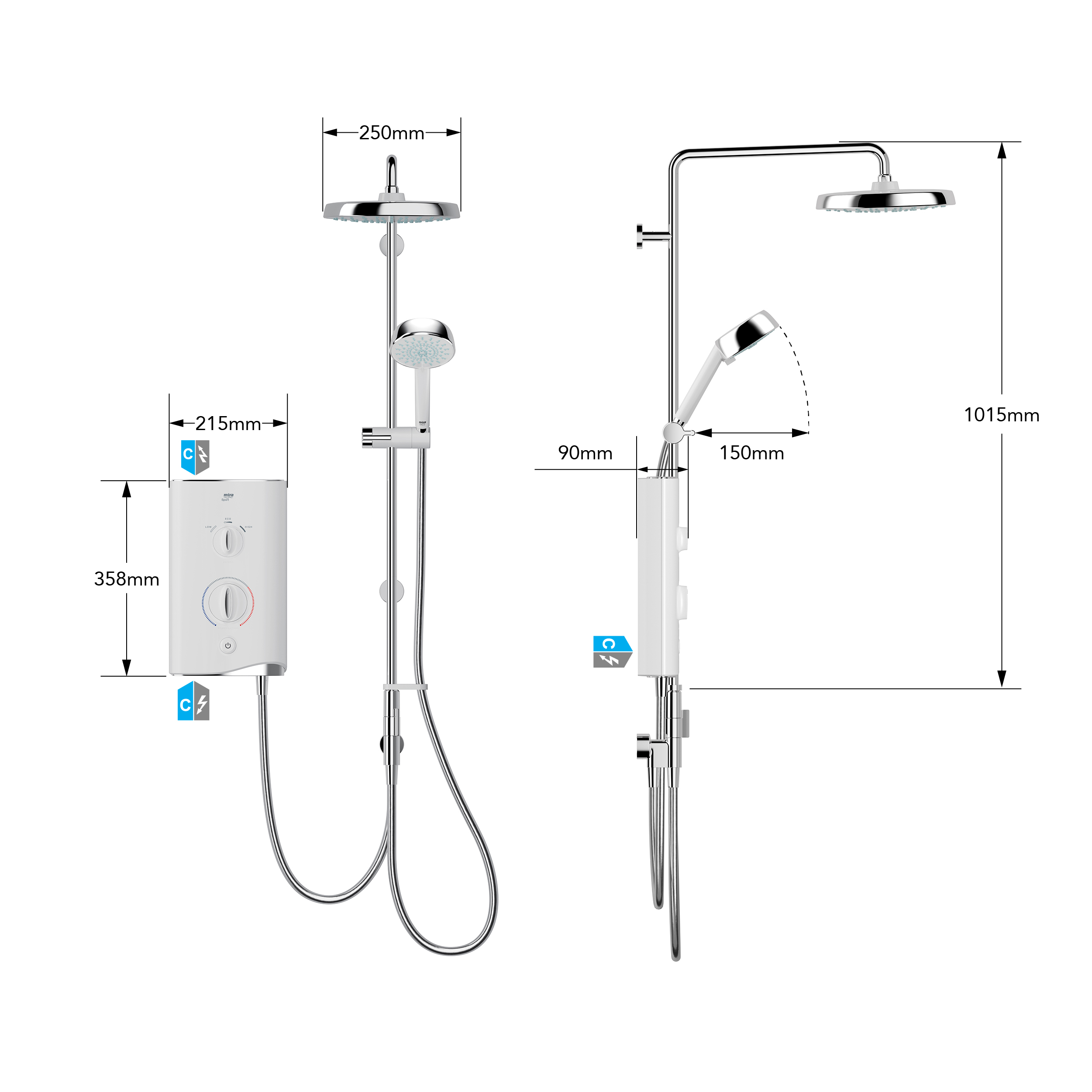 Mira Sport Dual 9.8kW Electric Shower White/Chrome (1.1746.825)