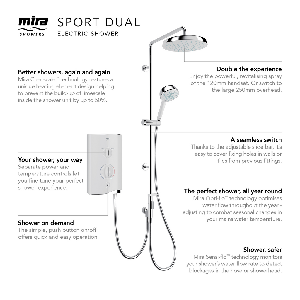 Mira Sport Dual 9.8kW Electric Shower White/Chrome (1.1746.825)