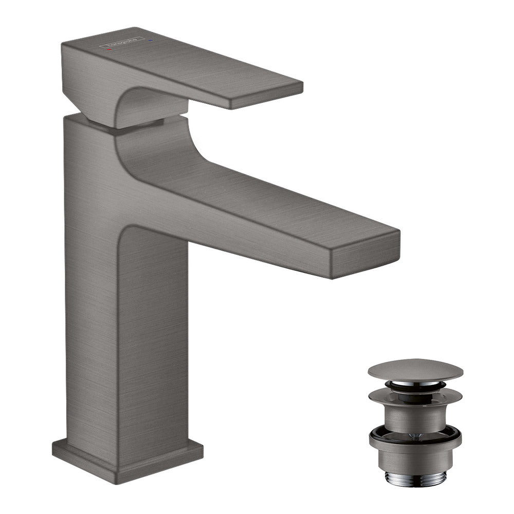 Hansgrohe Metropol Single Lever Basin Mixer 110 With Lever Handle And Push-Open Waste Set Brushed Black Chrome