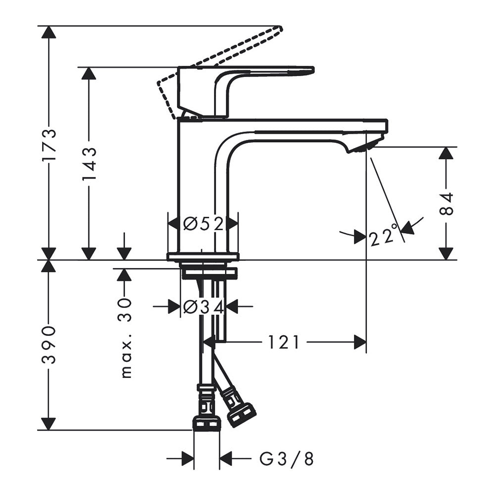 Hansgrohe Rebris S Single Lever Basin Mixer 80 Coolstart Without Waste Set Chrome
