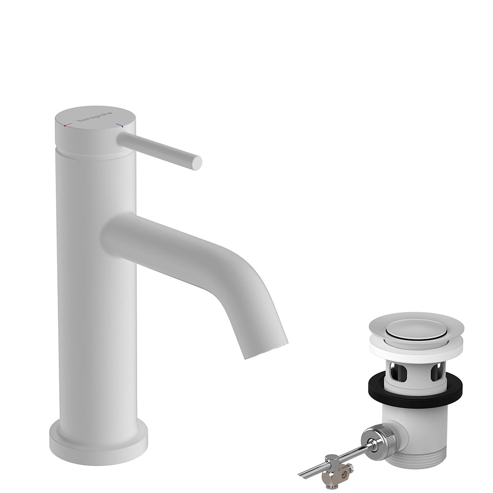 Hansgrohe Tecturis S Single Lever Basin Mixer 80 Coolstart Ecosmart+ With Pop-Up Waste Set Matt White